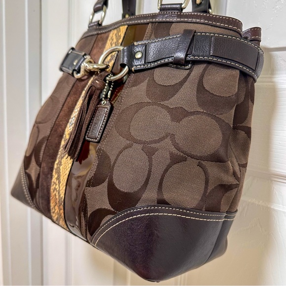 Coach Hampton Signature Patchwork Tote & Matching Wristlet Brown Python Stripe - Picture 5 of 14